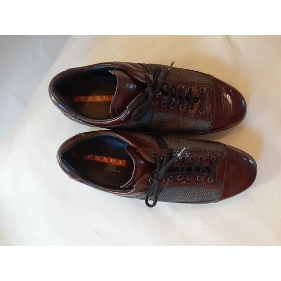 Prada America\'s Cup Sneakers Shoes 3258 US 6 Women\'s Burgundy Leather Gray Mesh main image 4